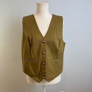 Madewell Vest Waistcoat Womens 12 Khaki Cotton Twill Preppy 90s Academia Layer